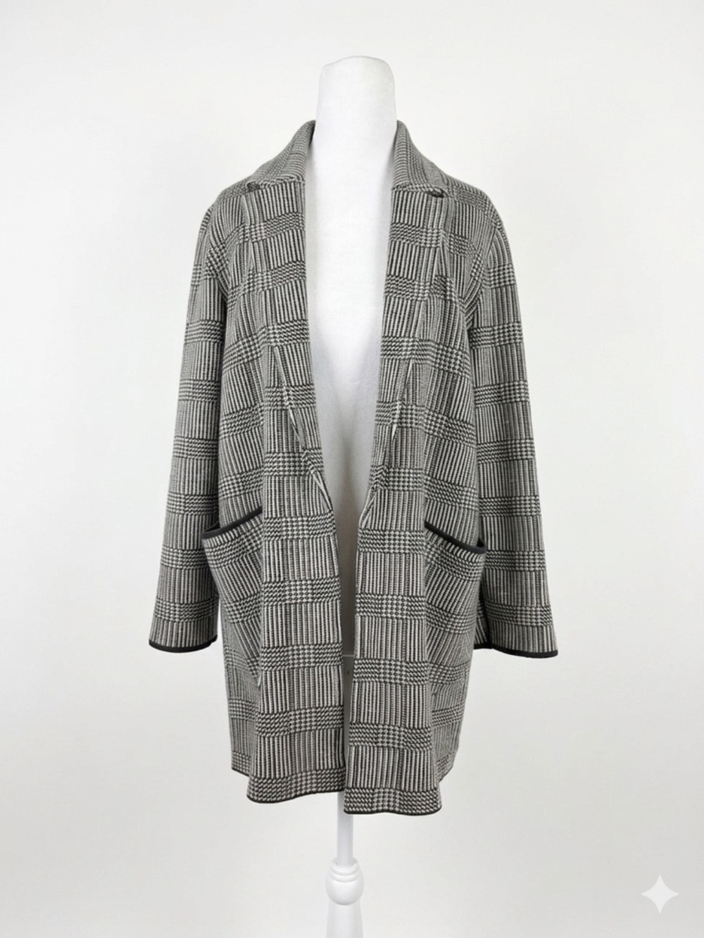 J. Crew Sophie Open-Front Sweater Blazer Glen Plaid Merino Wool Cotton Small S